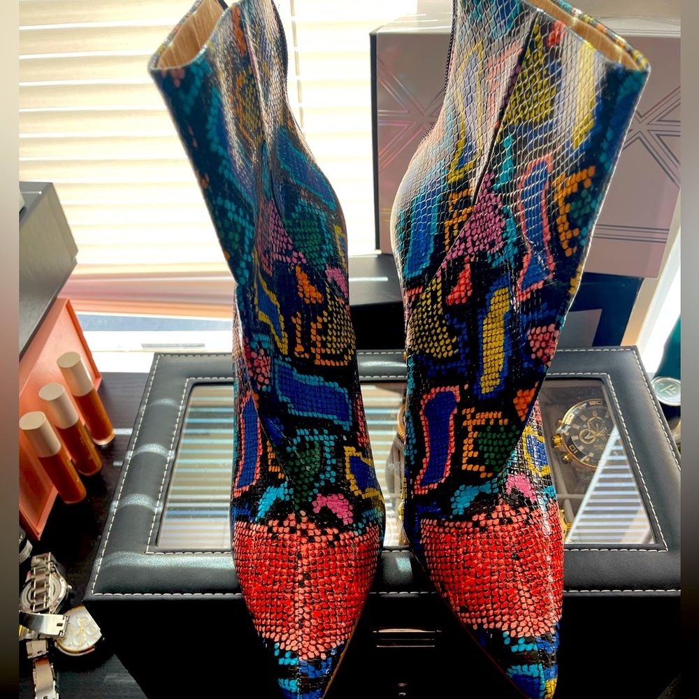 Worn over zip up multi colored heel booties